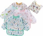 HaimoBurg 5 Pcs Long Sleeved Baby Toddler Bibs Waterproof Sleeved Bib 3-24 Months